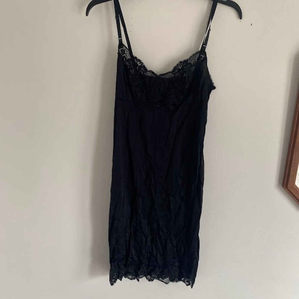 Vintage Kayser Black Lace‎ Trim Full Slip Dress Adjustable Straps Made in USA